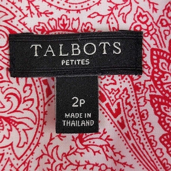 Talbots Button Up Shirt Paisley Size 2 P Petite LS Cotton Red - Picture 6 of 9
